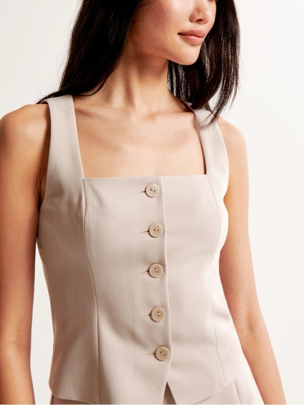 Abercrombie & Fitch Neutral Beige Button-Front Square Neck Camisole